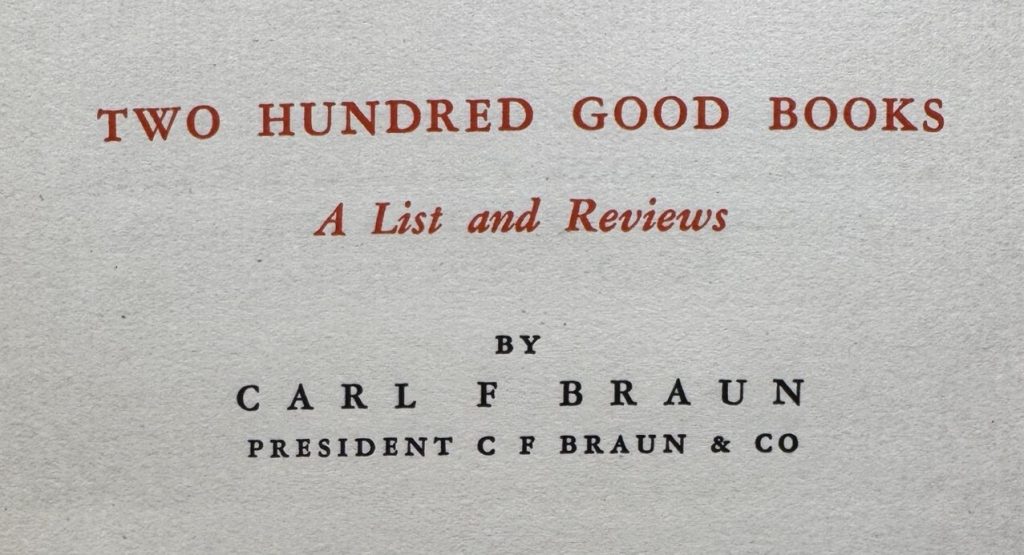 Two hundred good books recommended by C. F. Braun